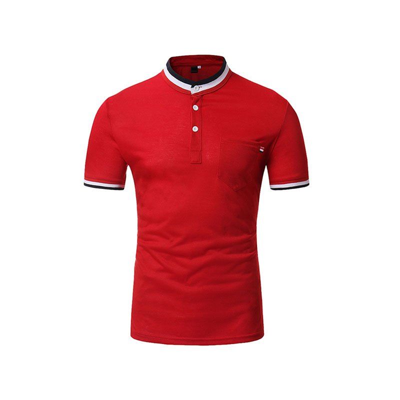 

Men's Fashion Stripe Design Casual Slim Short-Sleeve Collar Polo Shirt, Red