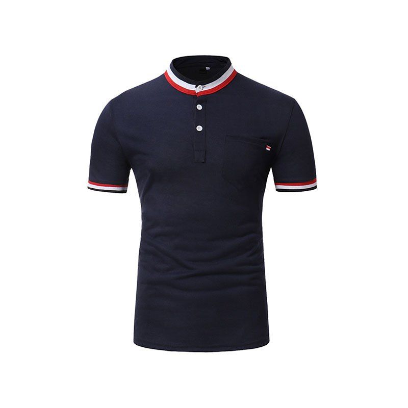 

Men's Fashion Stripe Design Casual Slim Short-Sleeve Collar Polo Shirt, Cadetblue