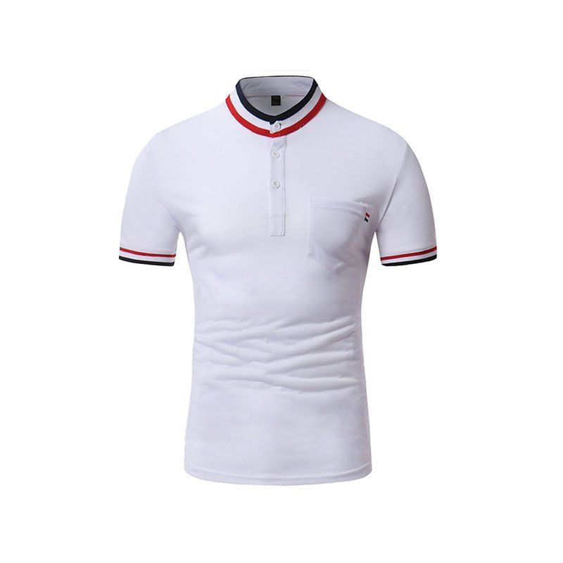 

Men's Fashion Stripe Design Casual Slim Short-Sleeve Collar Polo Shirt, White