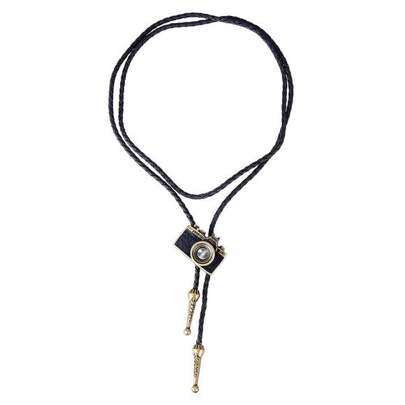Accessoires de mode avec garniture en cuir et un collier pendentif caméra - Or 