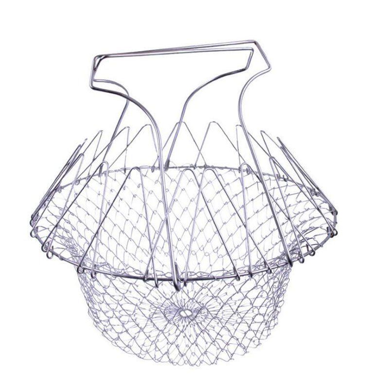 

Foldable Steam Rinse Strainer Stainless Steel Colander Magic Mesh, Silver