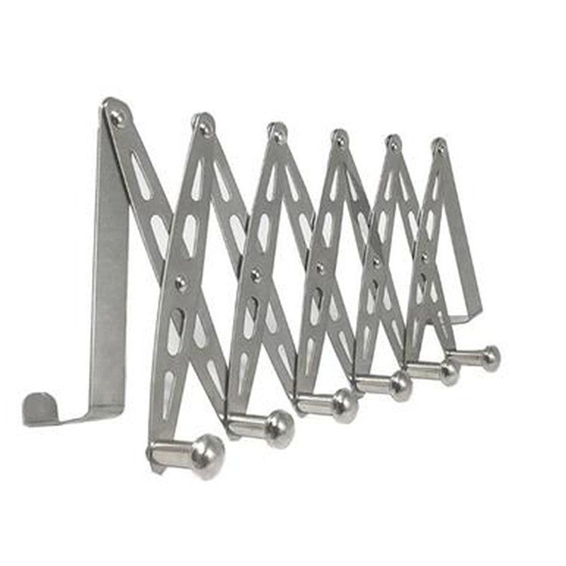 

6-Hook Flexible Back Door Hanger Rack Bathroom Kitchen Organizer, Silver