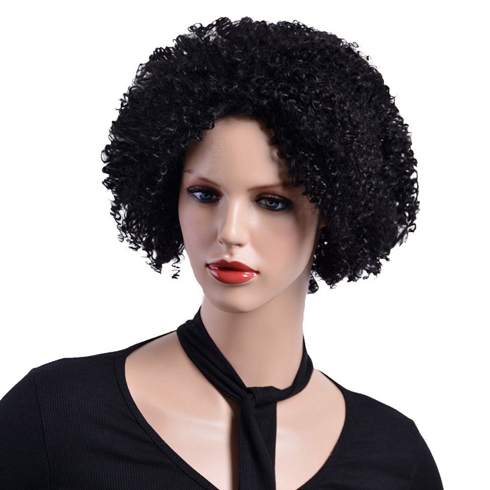 

African Afro Curly Black Synthetc Hair Natural Looking Fashion Fluffy Wig