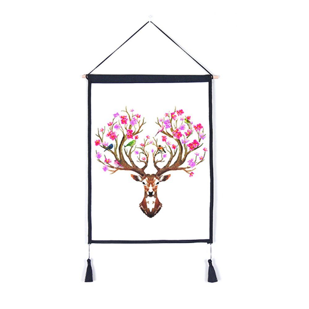 

Antler Flower Decoration Background Hanging Cloth Print, Multi-a