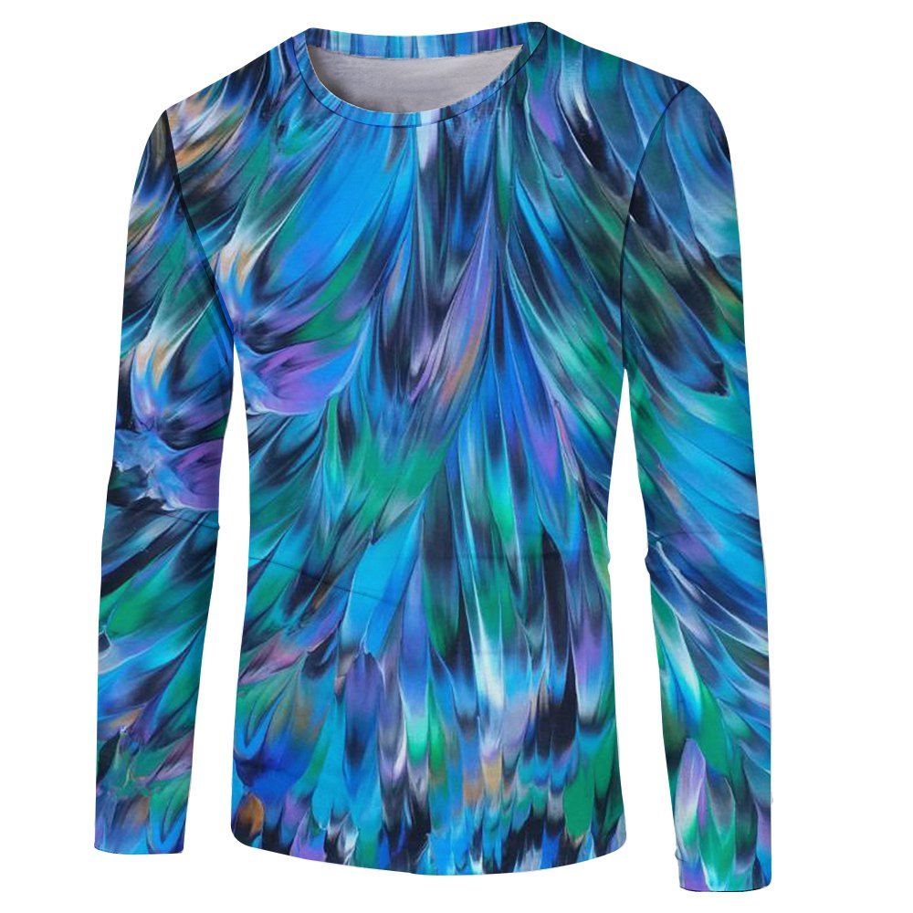 

2018 Fall New Men's Fashion 3D Print Sports Long Sleeve T-shirt, Royal blue