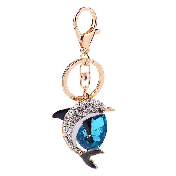 EASYA mignon Dolphin mousseux charme Blingbling porte-clés en cristal strass Pendan - Bleu 