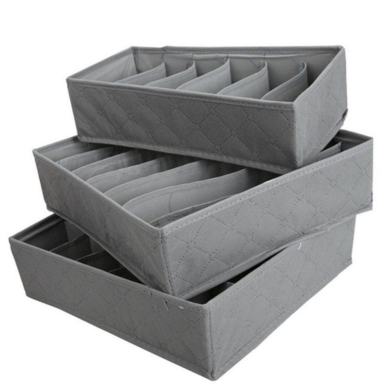 

3 In 1 Underwear Storage Box for Ties Socks Shorts Bra Organizer, Dark gray