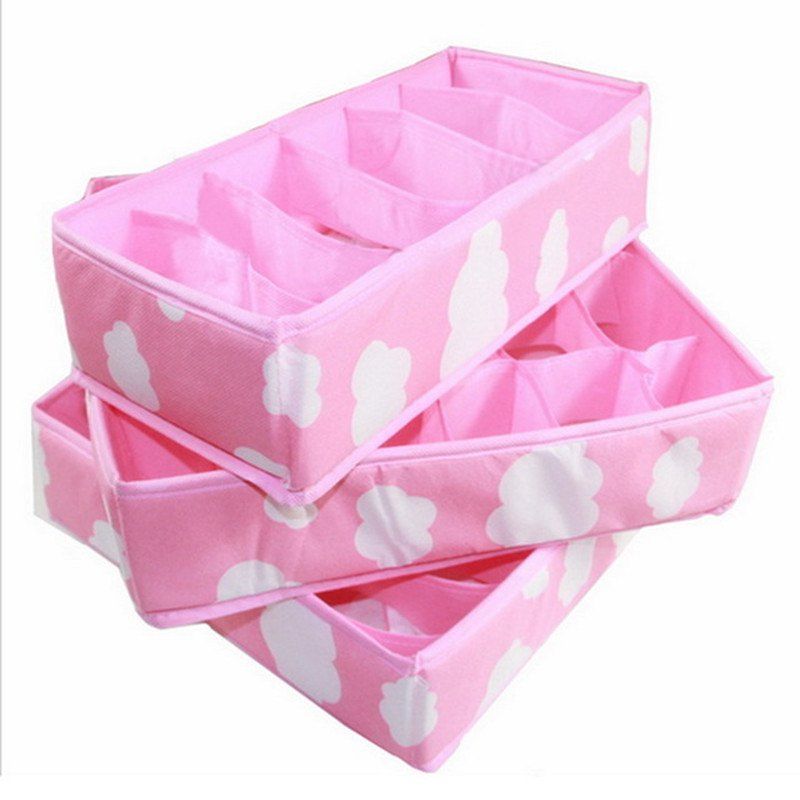 

3 In 1 Underwear Storage Box for Ties Socks Shorts Bra Organizer, Blossom pink