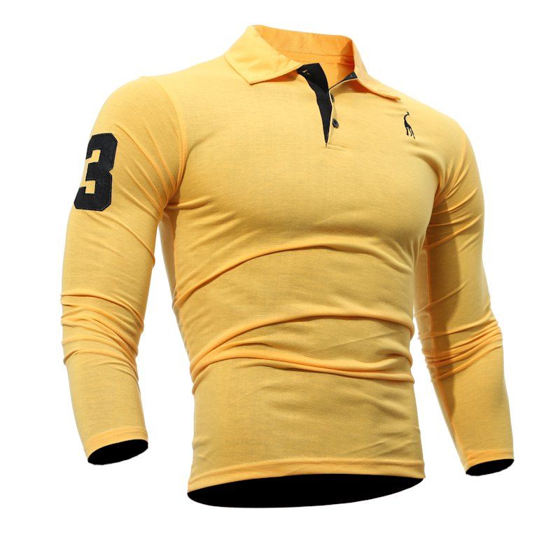 

Men Casual Embroiderye Long Sleeve Polo Shirt, Yellow