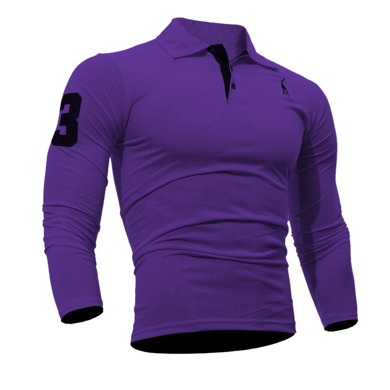 

Men Casual Embroiderye Long Sleeve Polo Shirt, Purple