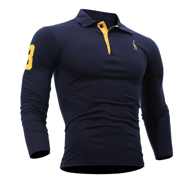 

Men Casual Embroiderye Long Sleeve Polo Shirt, Cadetblue