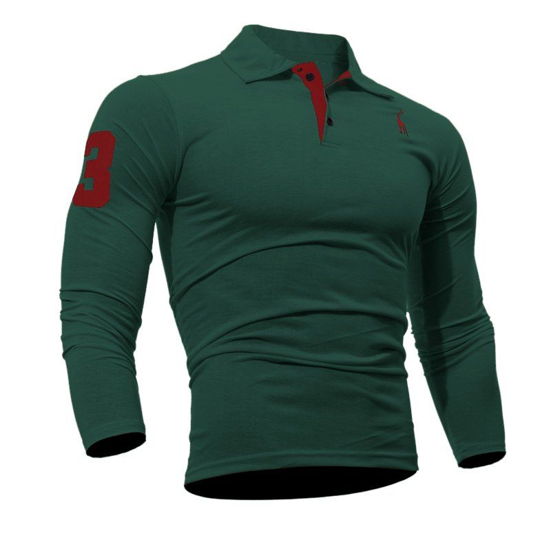 

Men Casual Embroiderye Long Sleeve Polo Shirt, Deep green