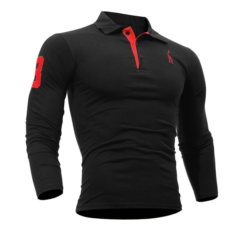 

Men Casual Embroiderye Long Sleeve Polo Shirt, Black