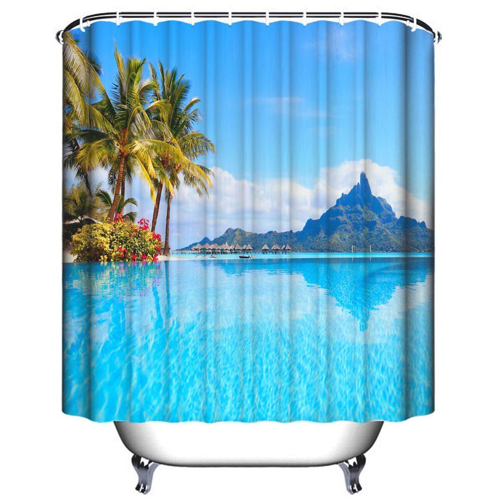 

Island Resort Bathroom Polyester Printed Waterproof Shower Curtain, Multi