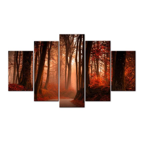Sentier de la forêt rouge sans cadre imprimé toile Art Print 5PCS - multicolor 