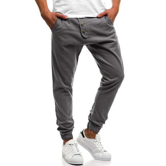 2018 nouveaux hommes de la mode bouton couture joker pantalon décontracté en coton - Gris XL