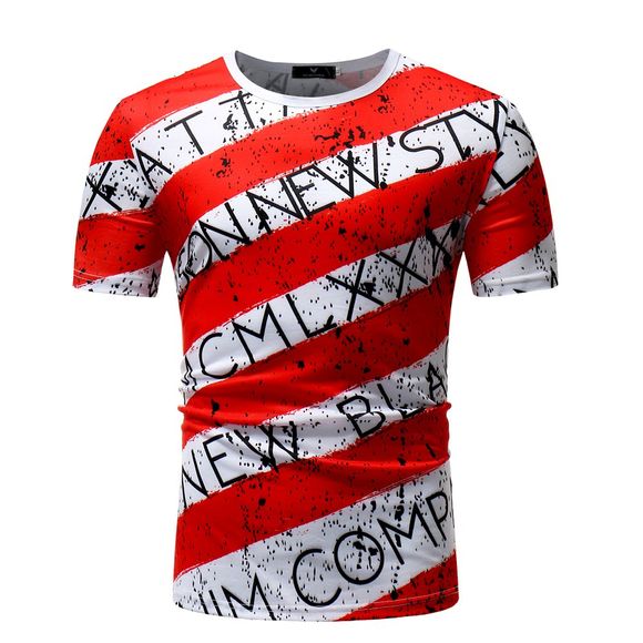 T-shirt décontracté à manches courtes pour hommes - Rouge XL
