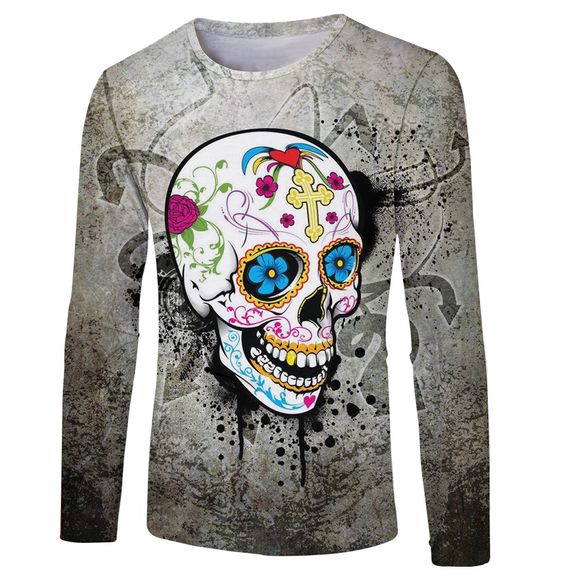 2018 New Fashion Skull 3D Imprimer T-shirt long - multicolor A 2XL