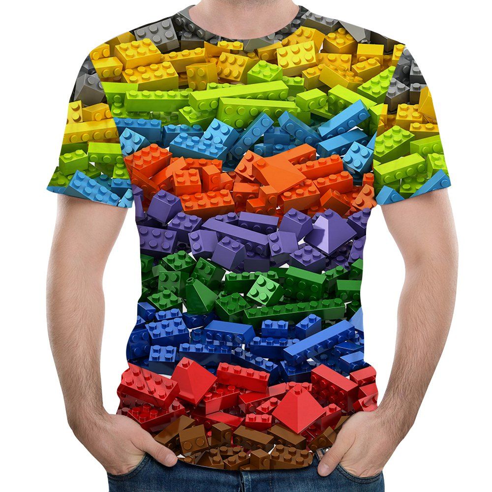 

2018 New Fashion Casual Large Size Blocks 3D Printing Short T-Shirt, Multi