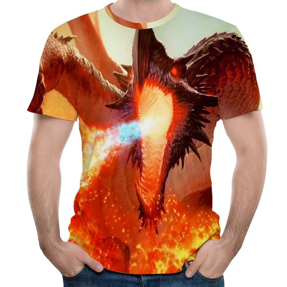 Manches courtes d'été de nouveaux hommes 3D avec T-shirt de Dragon à ailes de feu - multicolor 2XL