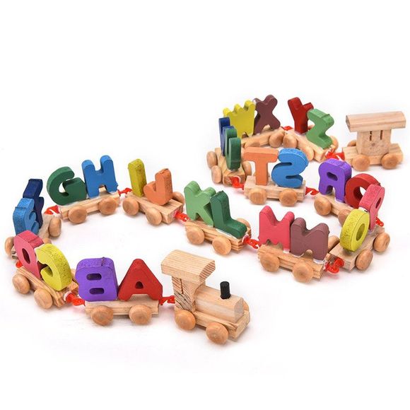 Jouet modèle de train en bois avec numéro alphabétique - multicolor 
