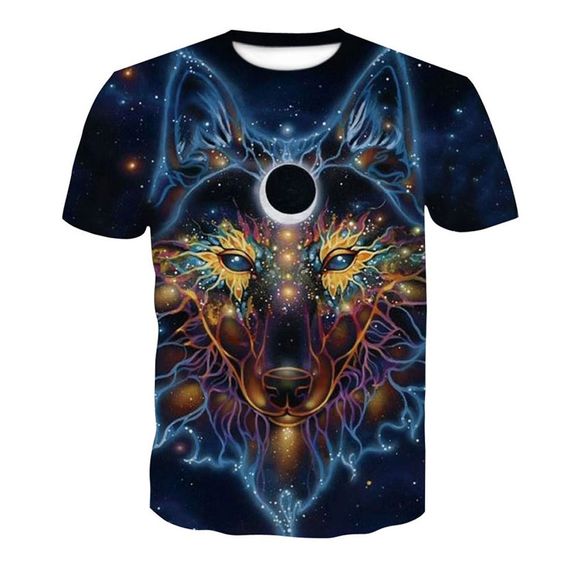 T-shirt à manches courtes imprimé léopard 3D Eye Eye loup pour hommes - multicolor A 4XL