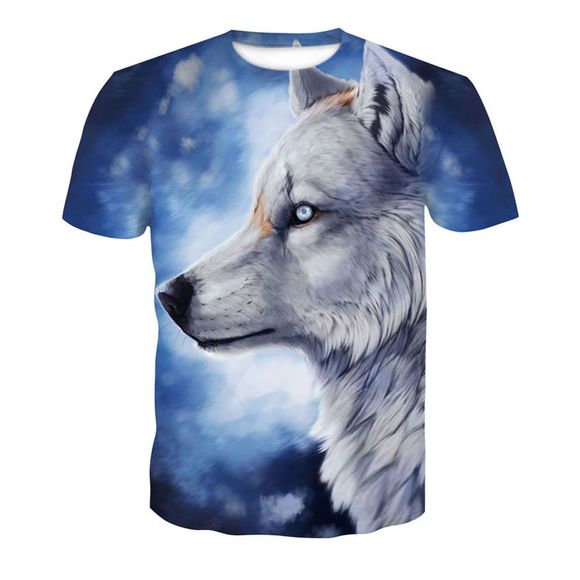 T-shirt 3D à manches courtes imprimé loup pour homme - multicolor A 3XL