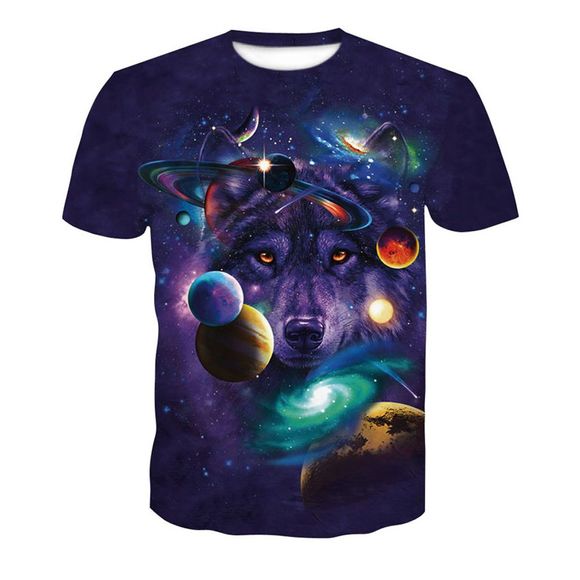 T-shirt à imprimé à manches courtes pour homme 3D Planet Wolf - multicolor A XL