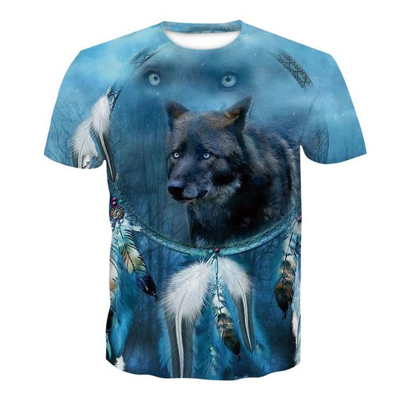 T-shirt imprimé numérique à manches courtes 3D Wild Wolf pour homme - multicolor A L