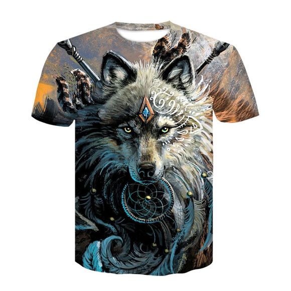 T-shirt imprimé numérique à manches courtes bleu ciel Eye Wolf pour homme - multicolor A M
