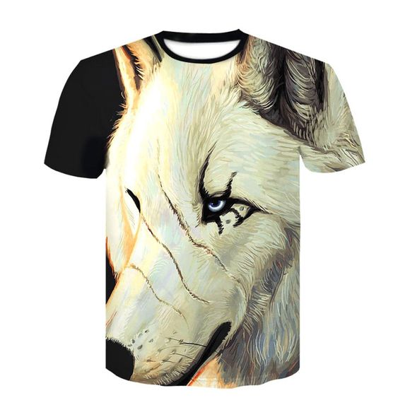 T-shirt imprimé numérique à manches courtes 3D Wolves pour hommes - multicolor A 2XL
