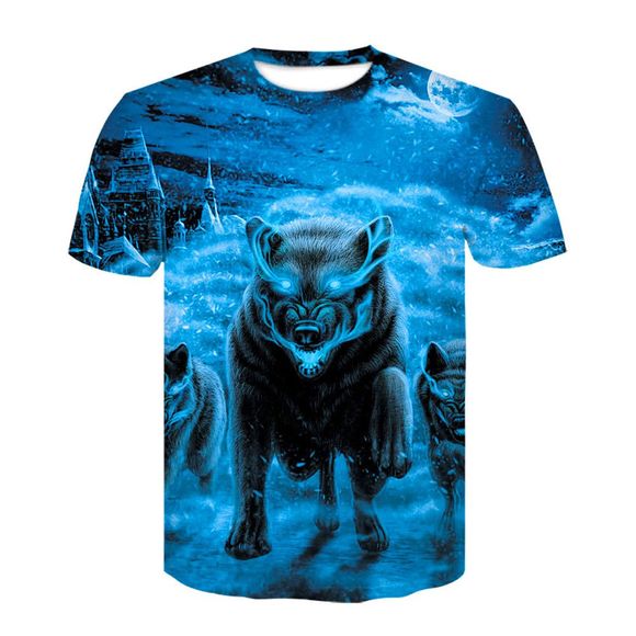 T-shirt à imprimé numérique à manches courtes 3D Blue Wolf pour homme - multicolor A 4XL