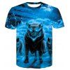 T-shirt à imprimé numérique à manches courtes 3D Blue Wolf pour homme - multicolor A 4XL