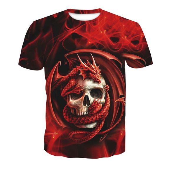 T-shirt rouge à manches courtes 3D été 3D pour hommes - multicolor A XL