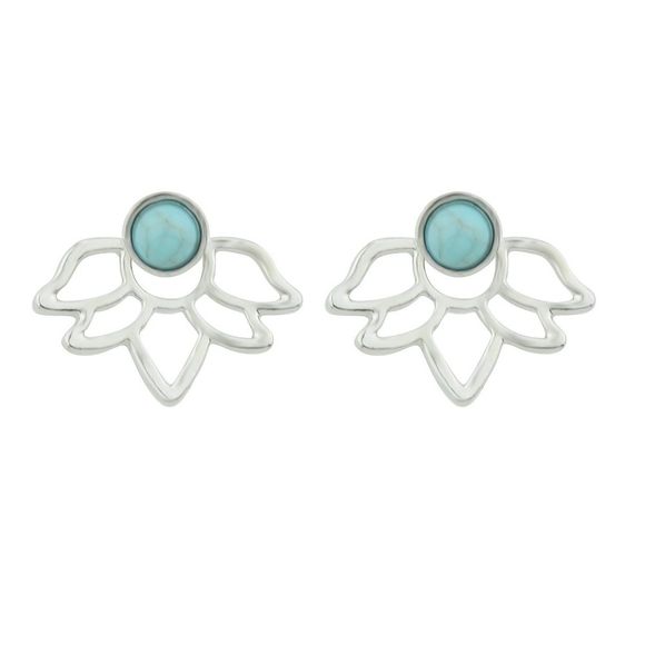 Gold Silver with Stone Flower Earrings For Women - SILVER 