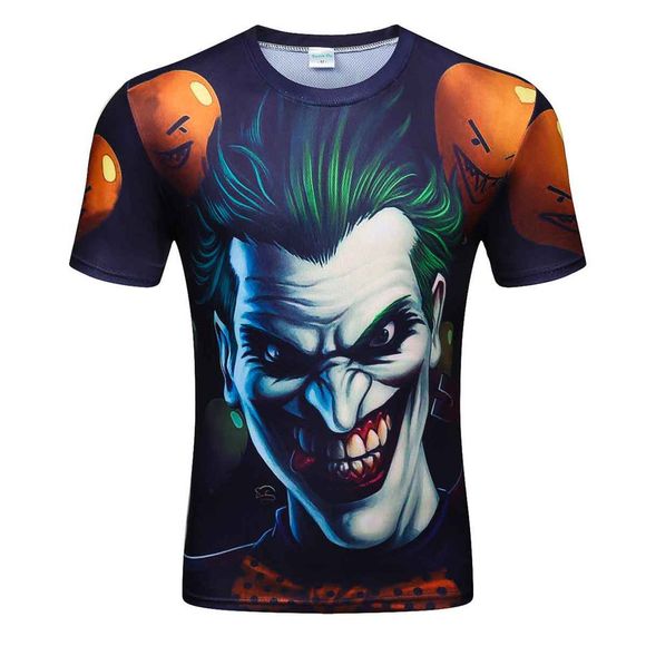 T-shirt lâche 3D à manches courtes imprimé clown 3D pour hommes - multicolor E L