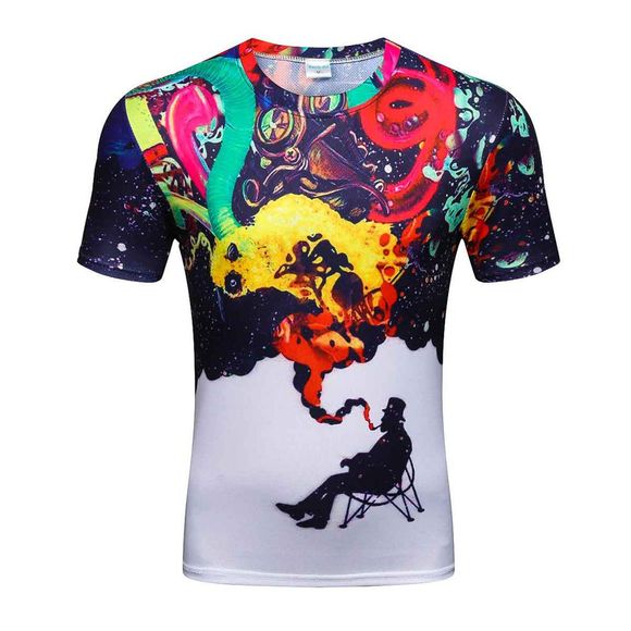 T-shirt à manches courtes imprimé smog 3D à manches courtes pour hommes - multicolor XL