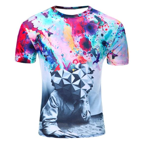 T-shirt à manches courtes imprimé numérique couleur d'été des hommes - multicolor 2XL