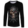 Mode Printemps Automne Nouveau T-shirt à manches longues 3D noir Skull Print hommes - Noir L
