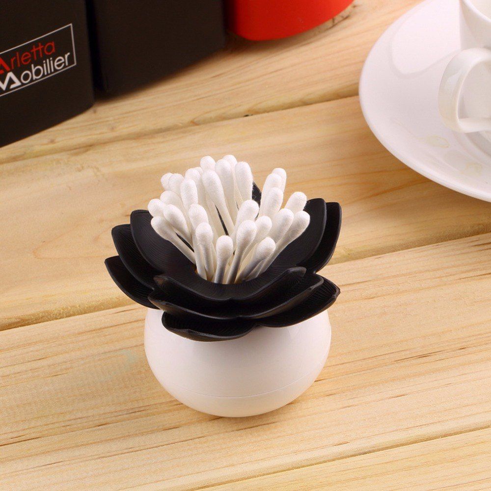 

Creative Lotus Shaped Cotton Swabs Toothpick Storage Box, Black