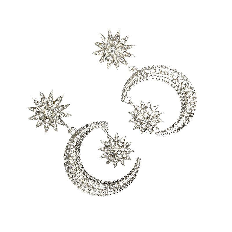 

Personality Simple Crescent Sun Exaggerated Earrings, Silver