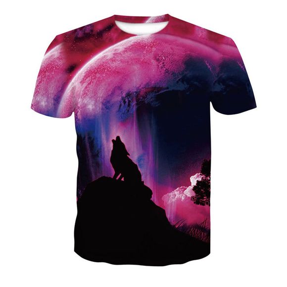 T-shirt à manches courtes imprimé numérique 3D au clair de lune pour hommes - multicolor 3XL