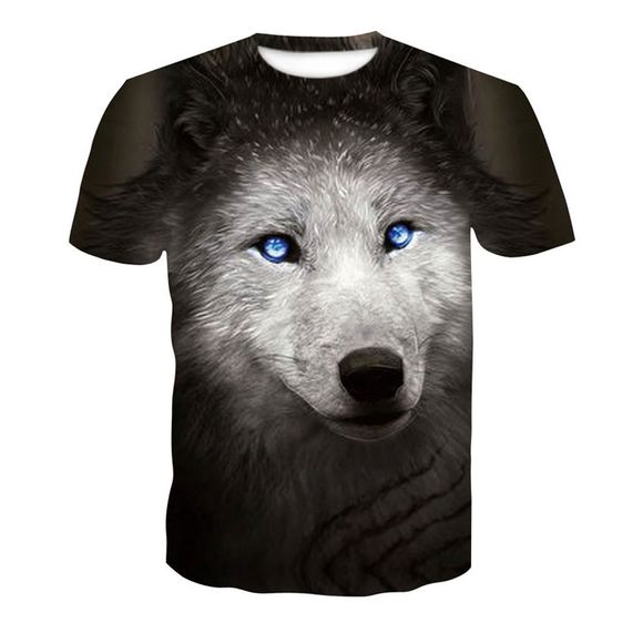 T-shirt à imprimé numérique à manches courtes 3D Wolf Summer pour homme - multicolor 3XL