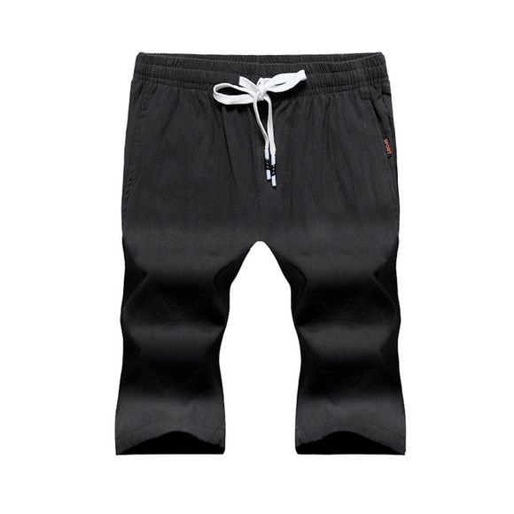 Pantalon de coton de couleur unie de grande taille des hommes de mode et de couleur unie Shorts occasionnels - Noir 3XL