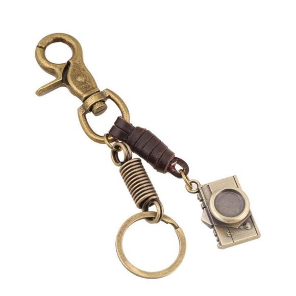 Européen et Américain Retro Leather Alloy Camera Pendant Keychain - Bronze 