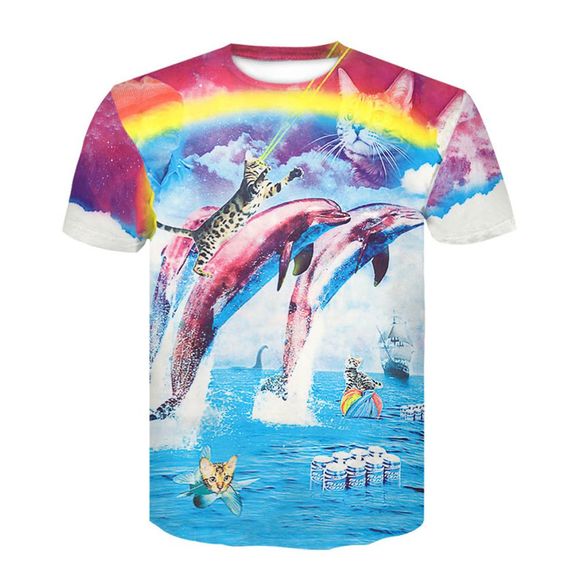 T-shirt à manches courtes imprimé numérique dauphin 3D à manches courtes pour homme - multicolor 4XL