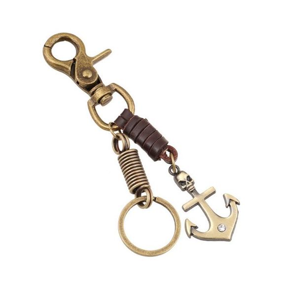 Porte-clés pendentif en cuir vintage en bronze - Brun 
