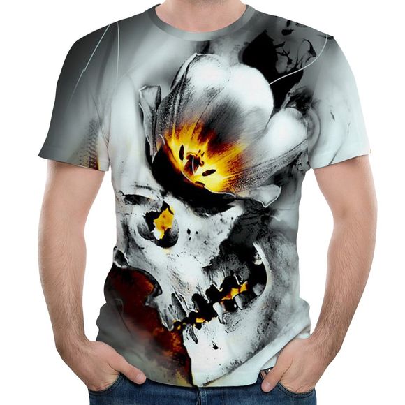 T-shirt à manches courtes à manches courtes pour hommes de loisirs 3D Summer Petals Skull - multicolor 6XL