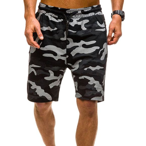 Camouflage Lace Zipper Loose Hommes Shorts - Noir 2XL