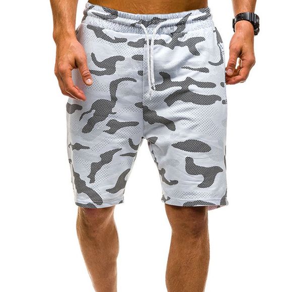 Camouflage Lace Zipper Loose Hommes Shorts - Blanc 2XL